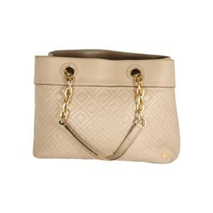 TORY BURCH Light Oak Fleming Diamond Quilted Small Gold Chain Tote Purse Bag